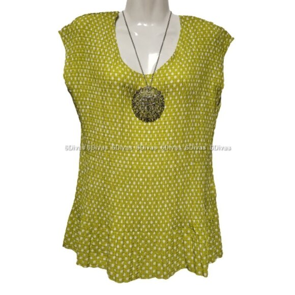 Green and White Polka Dot Accordion Style Sleeveless Blouse Top Size M/L - Picture 2 of 4